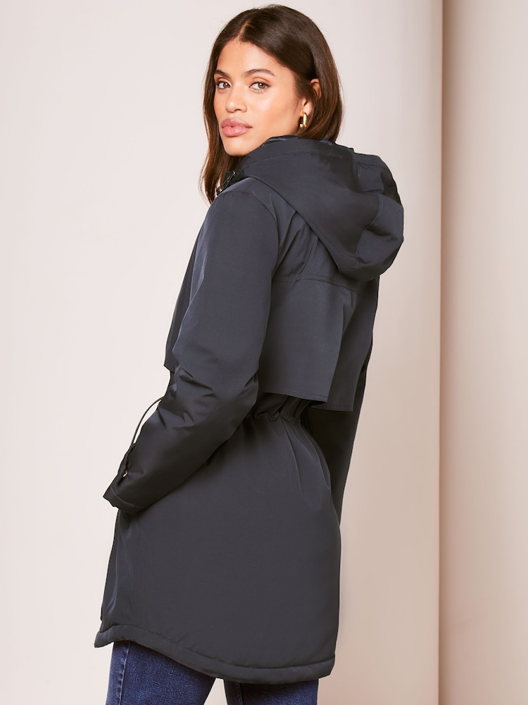 Lipsy Navy Blue Shower Resistant Parka Rain Coat - Image 2 of 4