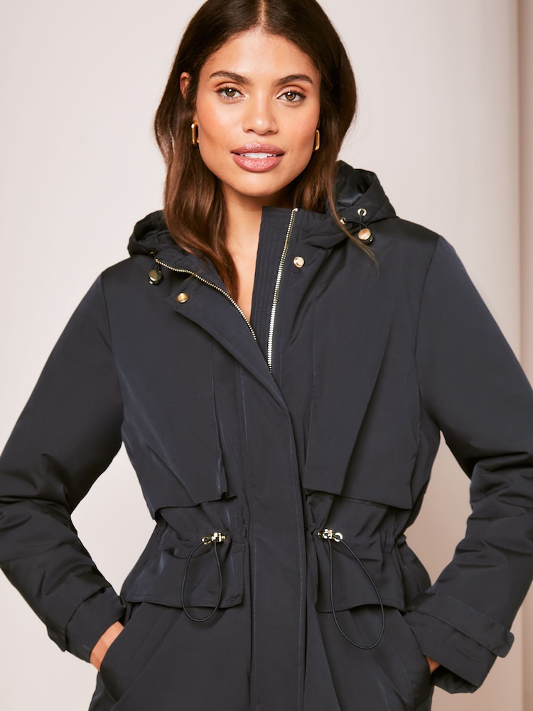 Lipsy Navy Blue Shower Resistant Parka Rain Coat - Image 4 of 4