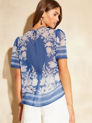 Lipsy Blue Flutter Sleeve Chiffon Blouse - Image 2 of 4