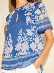 Lipsy Blue Flutter Sleeve Chiffon Blouse - Image 4 of 4