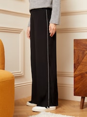 Love & Roses Black Stud Lightweight Side Trim Wide Leg Trousers - Image 1 of 4