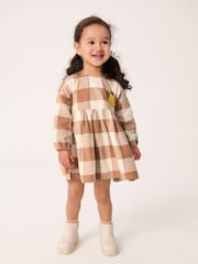 Cinnamon Brown 100% Cotton Embroidered Check Dress (3mths-8yrs) - Image 1 of 8