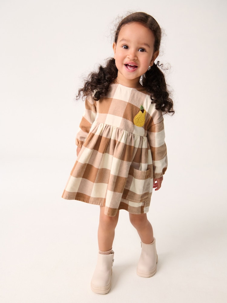 Cinnamon Brown 100% Cotton Embroidered Check Dress (3mths-8yrs) - Image 2 of 8