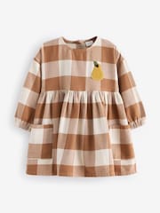 Cinnamon Brown 100% Cotton Embroidered Check Dress (3mths-8yrs) - Image 6 of 8