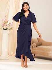Lipsy Navy Curve Flutter Sleeve Wrap Front Bridesmaid Maxi Dress - Image 1 of 4