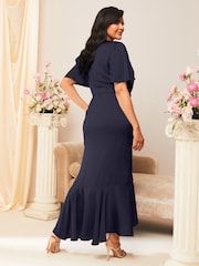 Lipsy Navy Curve Flutter Sleeve Wrap Front Bridesmaid Maxi Dress - Image 2 of 4