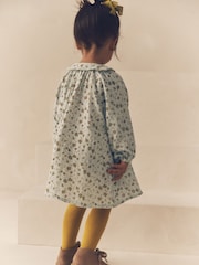 Blue Ditsy 100% Cotton Shirt Dress And Tights Set (3mths-8yrs) - Image 3 of 8