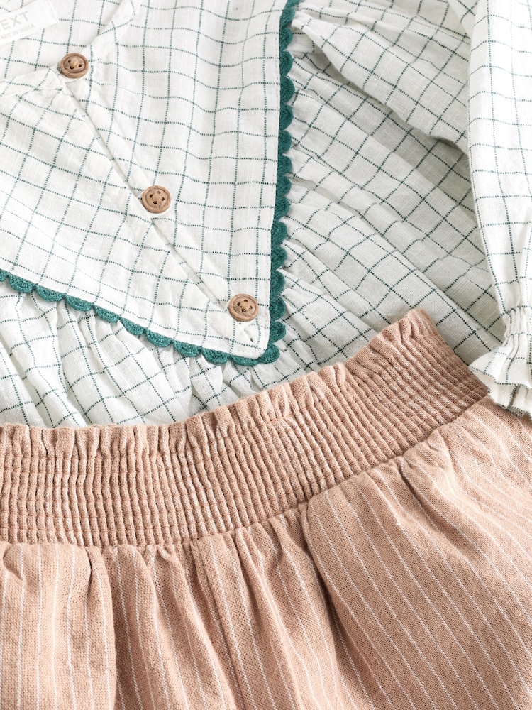 Ivory/Neutral 100% Cotton Mix Blouse And Trousers Set (3mths-8yrs) - Image 10 of 10