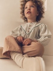 Ivory/Neutral 100% Cotton Mix Blouse And Trousers Set (3mths-8yrs) - Image 4 of 10