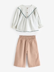 Ivory/Neutral 100% Cotton Mix Blouse And Trousers Set (3mths-8yrs) - Image 8 of 10
