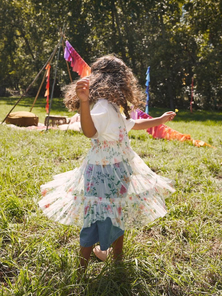 Pink Floral 100% Cotton Mesh Dress T-Shirt And Jeans Set (3mths-8yrs) - Image 2 of 9