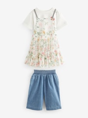 Pink Floral 100% Cotton Mesh Dress T-Shirt And Jeans Set (3mths-8yrs) - Image 5 of 9