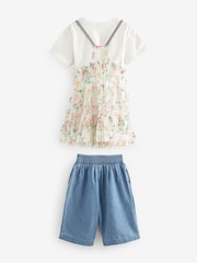 Pink Floral 100% Cotton Mesh Dress T-Shirt And Jeans Set (3mths-8yrs) - Image 6 of 9