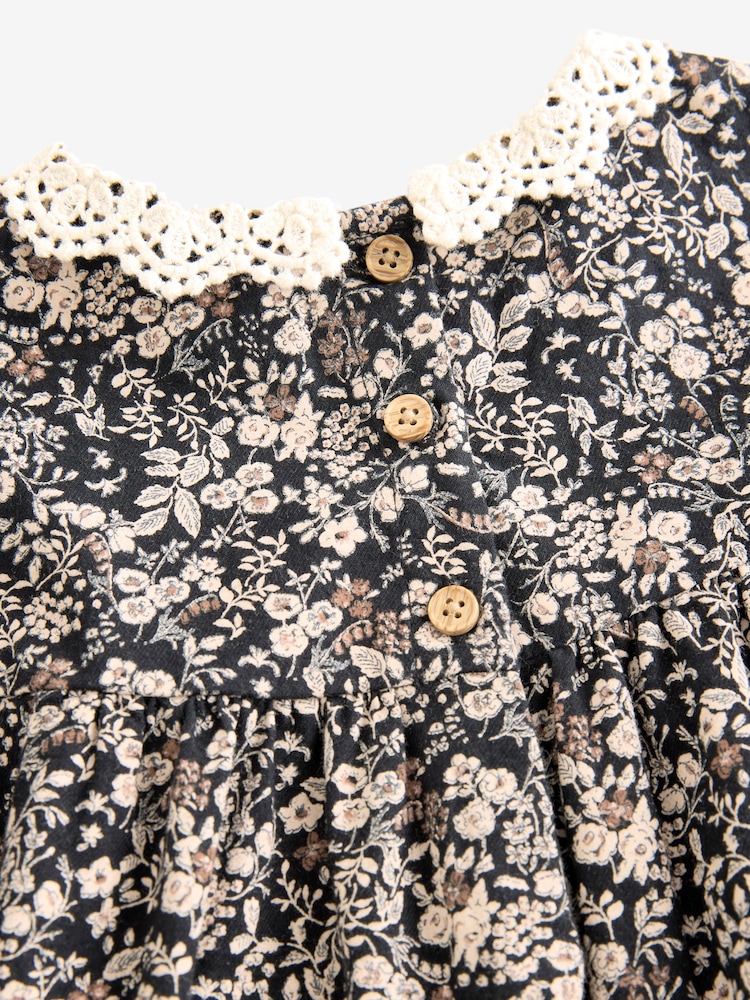 Black Ditsy 100% Cotton Lace Collar Dress And Tights Set (3mths-8yrs) - Image 10 of 10