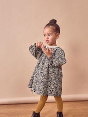 Black Ditsy 100% Cotton Lace Collar Dress And Tights Set (3mths-8yrs) - Image 2 of 10