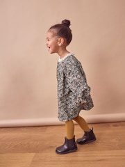 Black Ditsy 100% Cotton Lace Collar Dress And Tights Set (3mths-8yrs) - Image 3 of 10