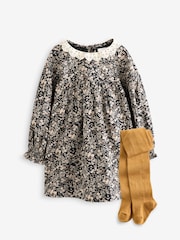 Black Ditsy 100% Cotton Lace Collar Dress And Tights Set (3mths-8yrs) - Image 6 of 10