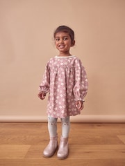 Lilac Purple Floral 100% Cotton Lace Collar Dress And Tights Set (3mths-8yrs) - Image 2 of 9