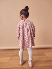 Lilac Purple Floral 100% Cotton Lace Collar Dress And Tights Set (3mths-8yrs) - Image 3 of 9
