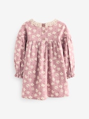 Lilac Purple Floral 100% Cotton Lace Collar Dress And Tights Set (3mths-8yrs) - Image 7 of 9