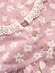 Lilac Purple Floral 100% Cotton Lace Collar Dress And Tights Set (3mths-8yrs) - Image 9 of 9