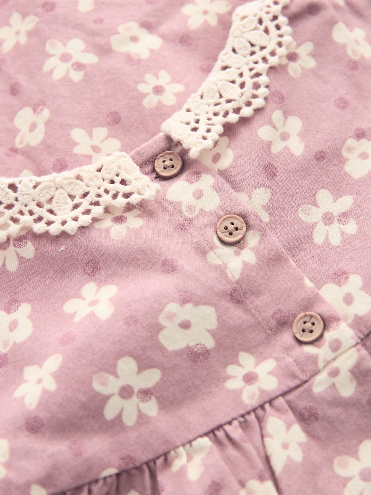 Lilac Purple Floral 100% Cotton Lace Collar Dress And Tights Set (3mths-8yrs) - Image 9 of 9