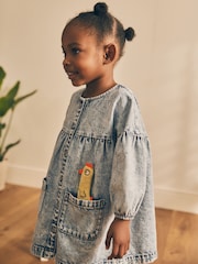 Blue Denim Character 100% Cotton Button Through Dress (3mths-8yrs) - Image 4 of 8