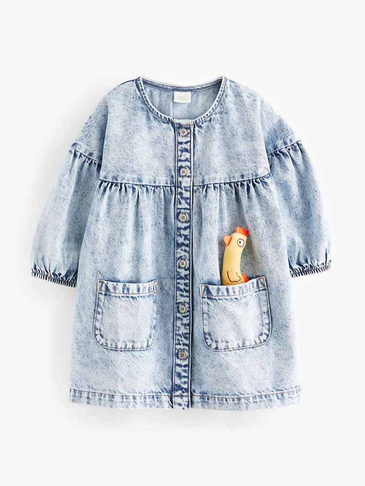 Buy Blue Denim Character 100% Cotton Button Through Dress (3mths