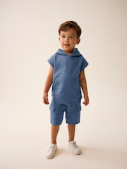 Navy Short Sleeve Utility Hoodie and Shorts Set (3mths-7yrs) - Image 1 of 9