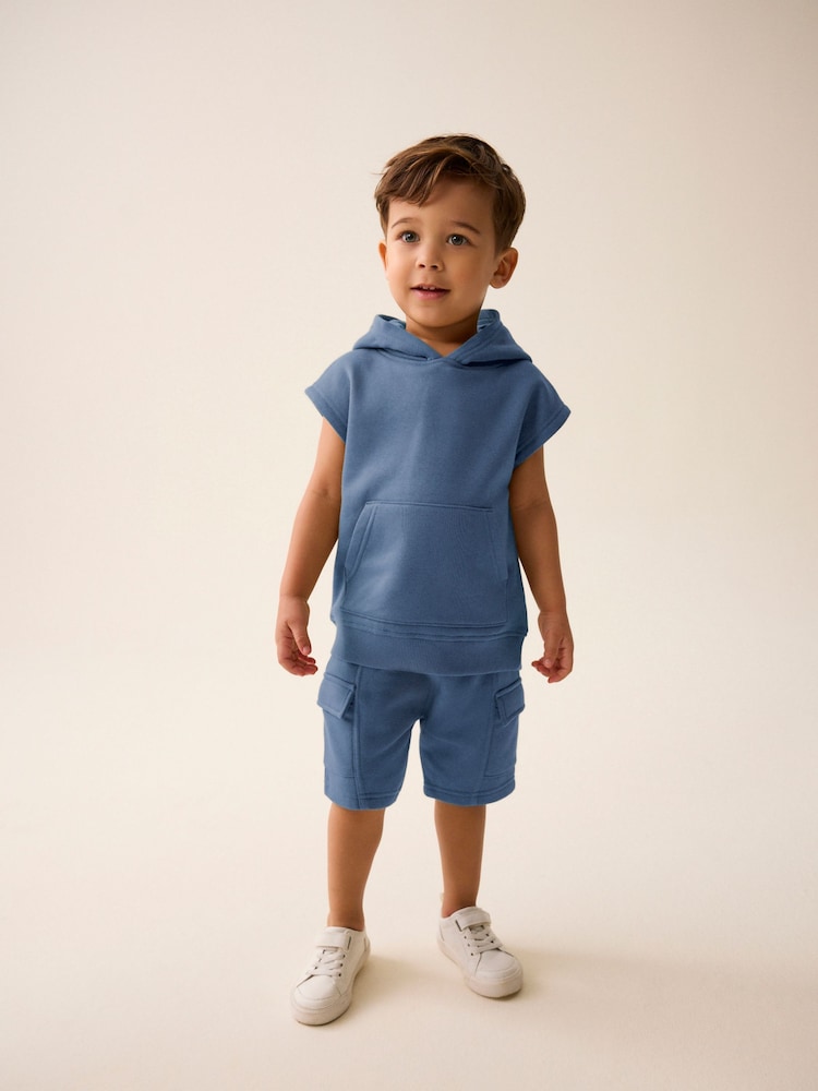 Navy Short Sleeve Utility Hoodie and Shorts Set (3mths-7yrs) - Image 1 of 9