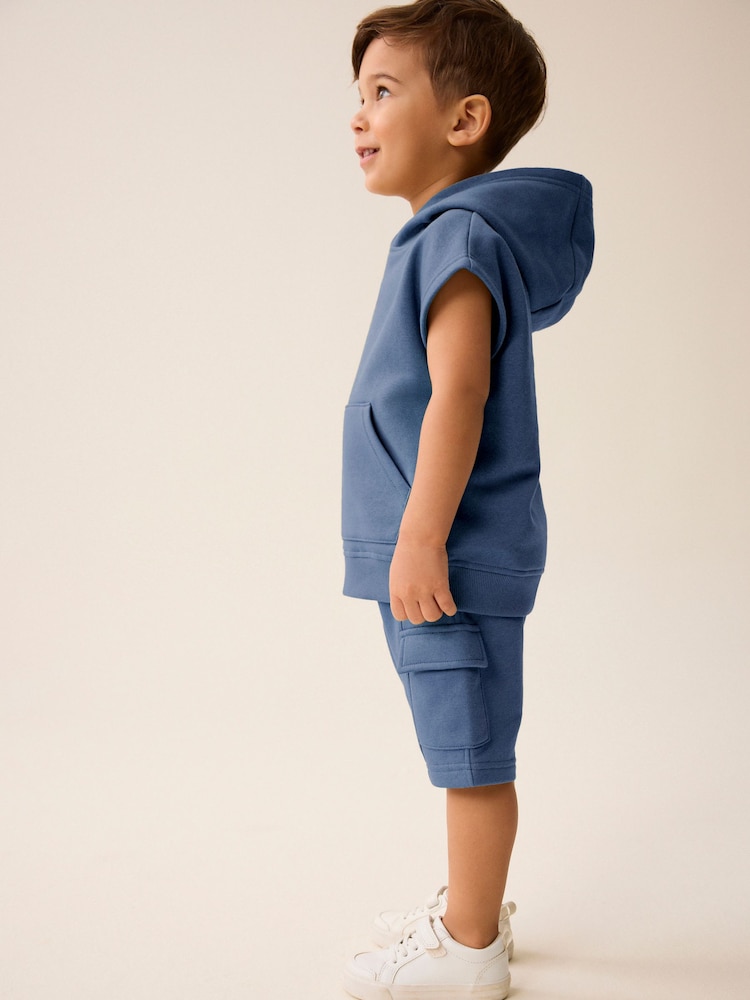 Navy Short Sleeve Utility Hoodie and Shorts Set (3mths-7yrs) - Image 2 of 9
