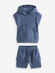 Navy Short Sleeve Utility Hoodie and Shorts Set (3mths-7yrs) - Image 7 of 9