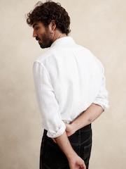 Banana Republic White 100% Linen Castelletto Long Sleeve Shirt - Image 5 of 7