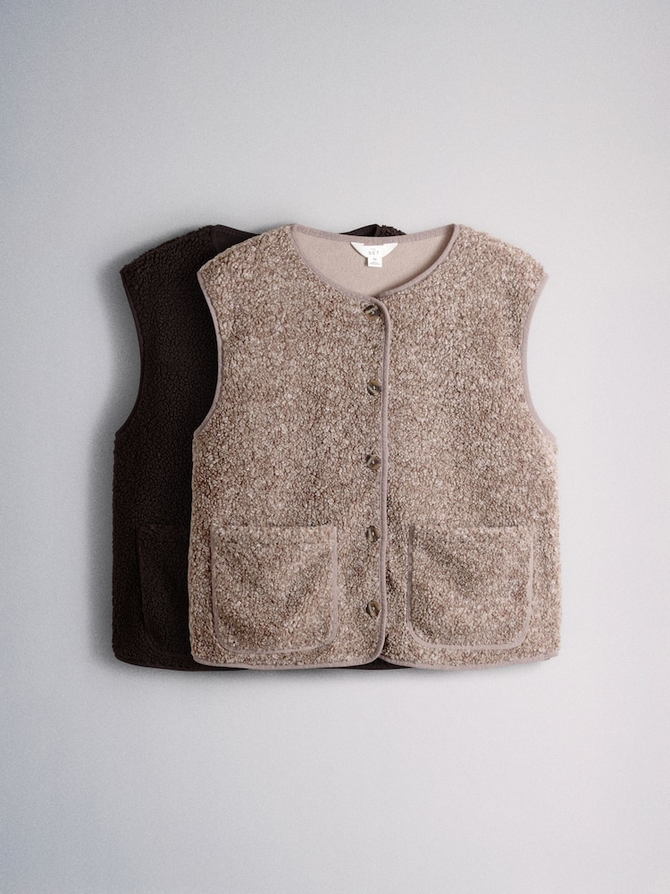 The Set 2 Pack Borg Button Giletes Brown/Oat Marl - Image 1 of 5