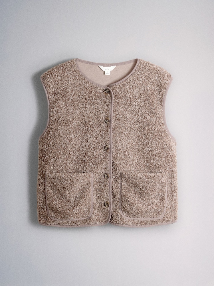 The Set 2 Pack Borg Button Giletes Brown/Oat Marl - Image 2 of 5
