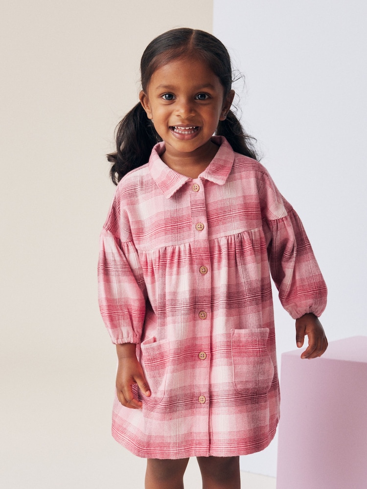 Red/Pink Check 100% Cotton Shirt Dress (3mths-8yrs) - Image 1 of 7