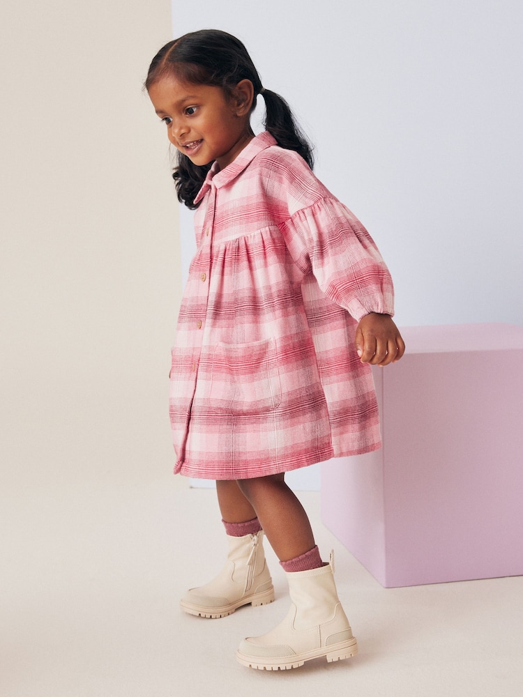 Red/Pink Check 100% Cotton Shirt Dress (3mths-8yrs) - Image 2 of 7