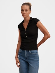 Forever New Black Winnie Extended Shoulder Polo Top - Image 1 of 5