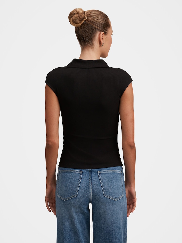 Forever New Black Winnie Extended Shoulder Polo Top - Image 2 of 5