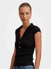 Forever New Black Winnie Extended Shoulder Polo Top - Image 3 of 5