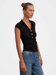 Forever New Black Winnie Extended Shoulder Polo Top - Image 4 of 5