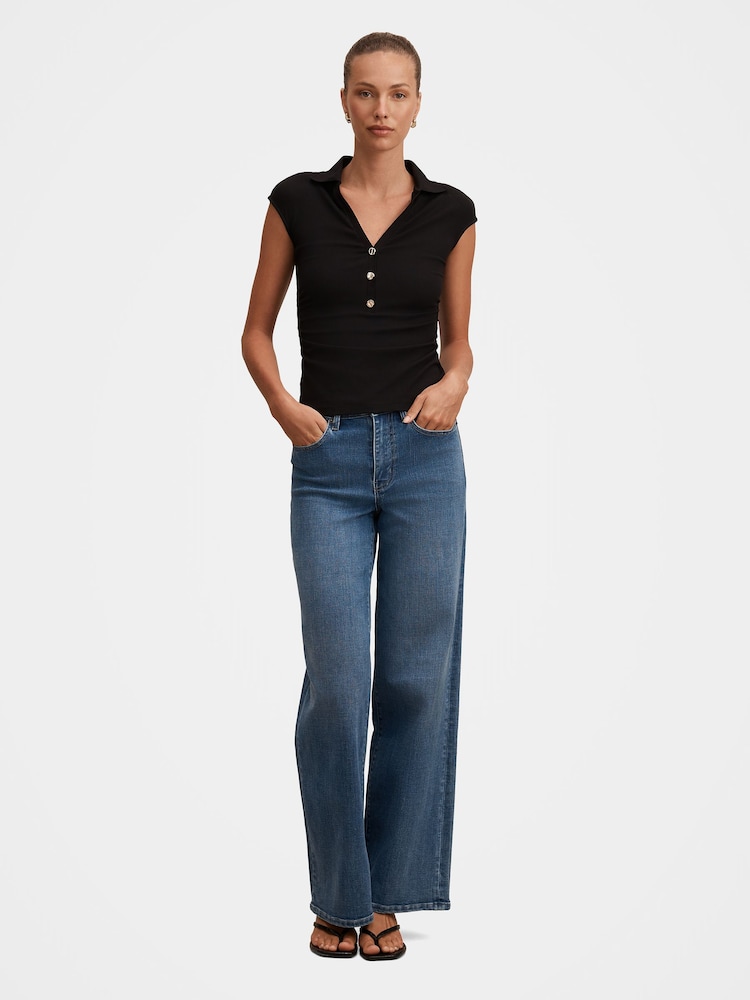 Forever New Black Winnie Extended Shoulder Polo Top - Image 5 of 5