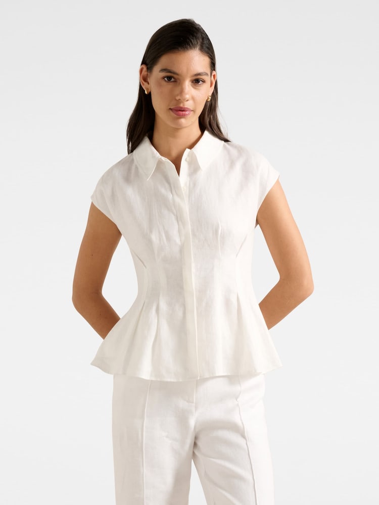 Forever New White Pure Linen Carina Pleated Shirt - Image 1 of 5 Forever New White Pure Linen Carina Pleated Shirt - Image 1 of 5