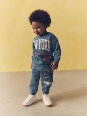 Blue New York Varsity All Over Print Crew Neck Sweatshirt and Joggers Set (3mths-7yrs) - Image 2 of 8