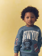 Blue New York Varsity All Over Print Crew Neck Sweatshirt and Joggers Set (3mths-7yrs) - Image 3 of 8