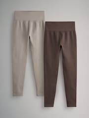 The Set Brown/Nude 2 Pack Seamless Ribbed High Waist Leggings - Image 1 of 8