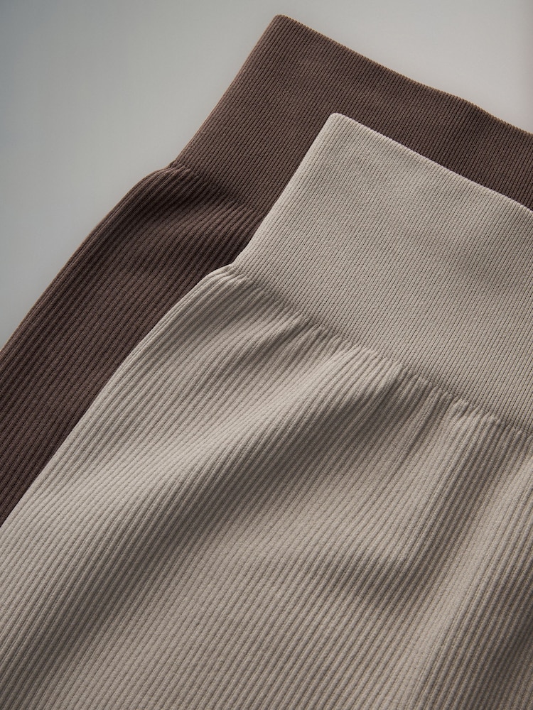 The Set Brown/Nude 2 Pack Seamless Ribbed High Waist Leggings - Image 8 of 8