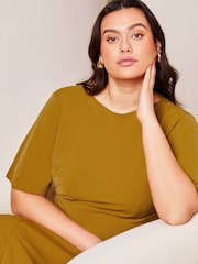 Lipsy Green Curve Ruched Asymmetrical Flutter Sleeve Midi Dress - Image 3 of 4