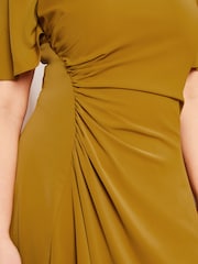 Lipsy Green Curve Ruched Asymmetrical Flutter Sleeve Midi Dress - Image 4 of 4
