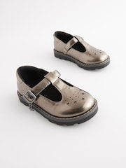 Pewter Grey Standard Fit (F) T-Bar Adjustable Buckle Shoes - Image 1 of 6
